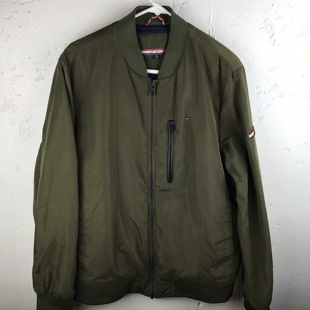 TOMMY HILFIGER Men's Embroidered Logo Bomber Zip Up Jacket
